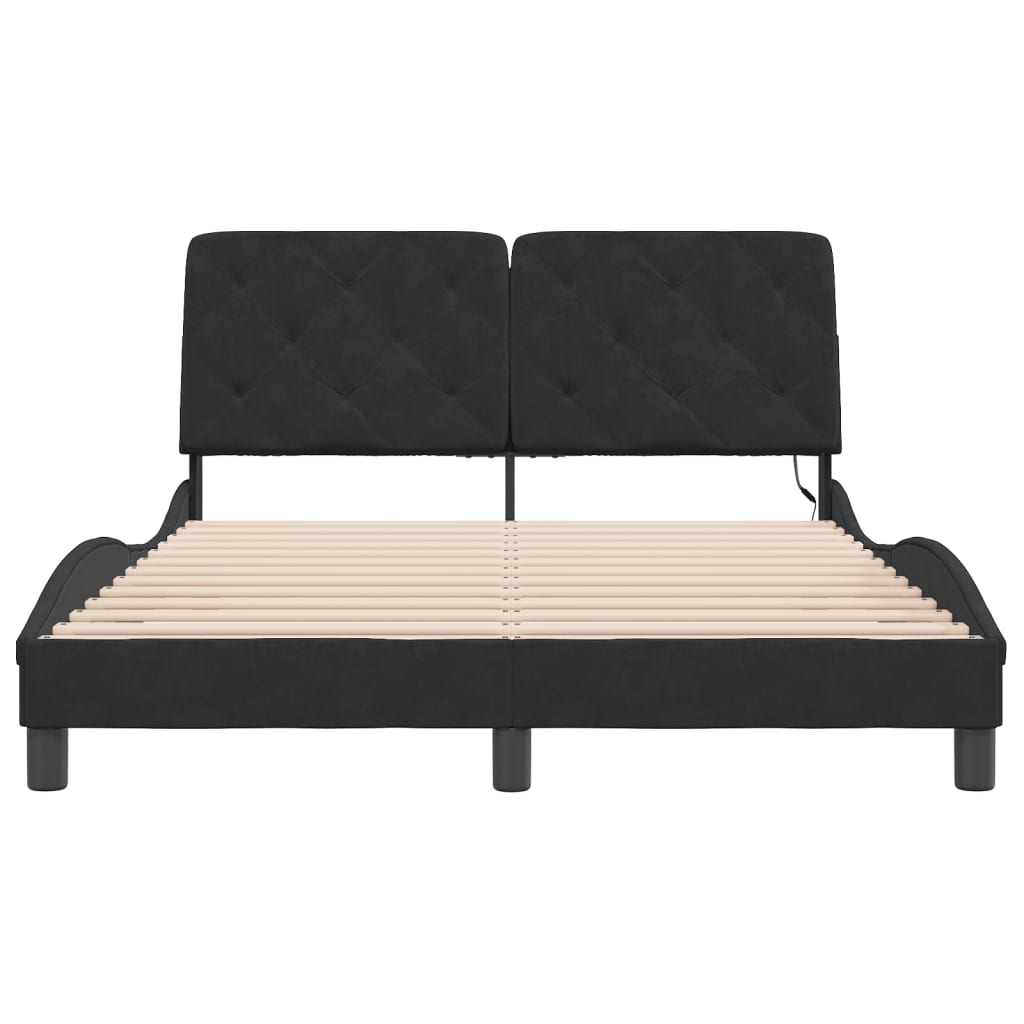 Bed Frame with LED without Mattress Black 140x190 cm Velvet
