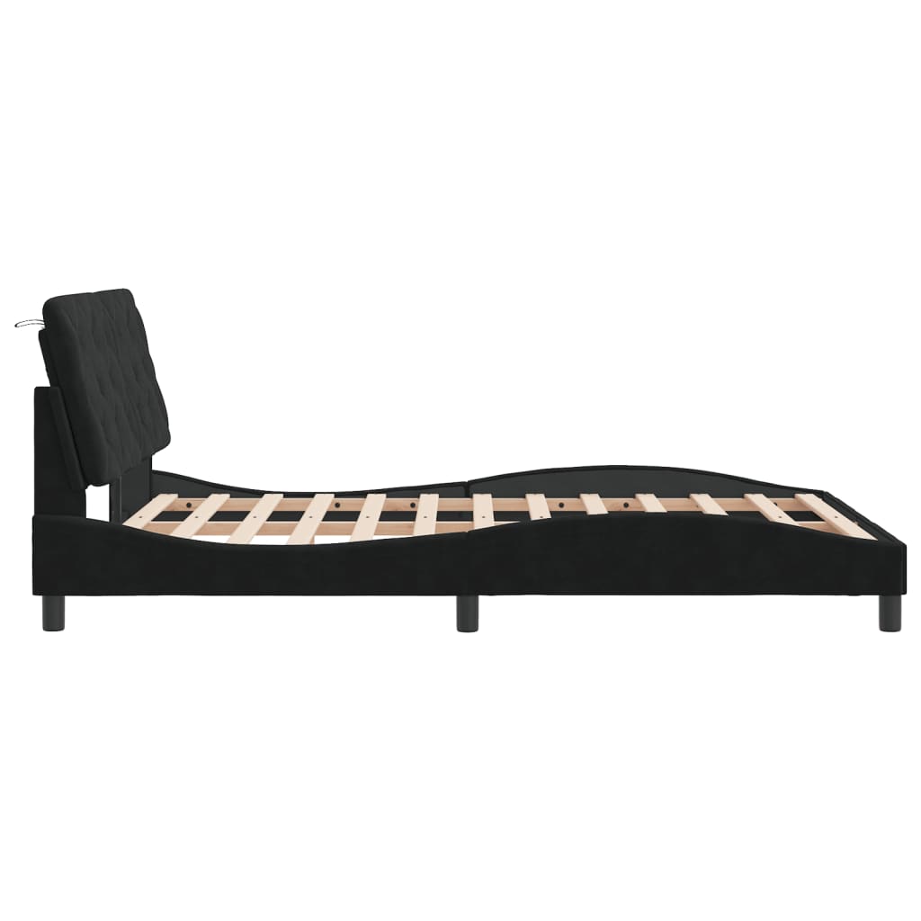 Bed Frame with LED without Mattress Black 140x190 cm Velvet