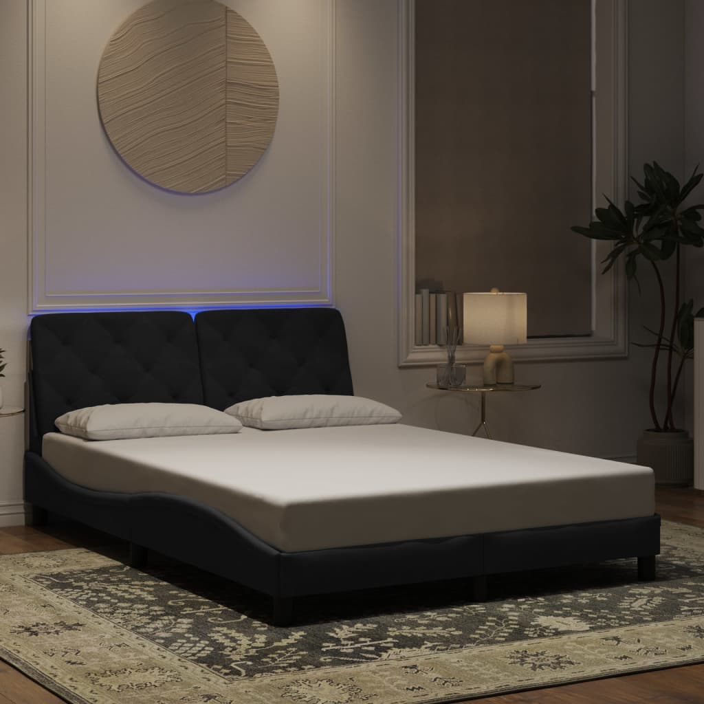 Bed Frame with LED without Mattress Black 140x190 cm Velvet