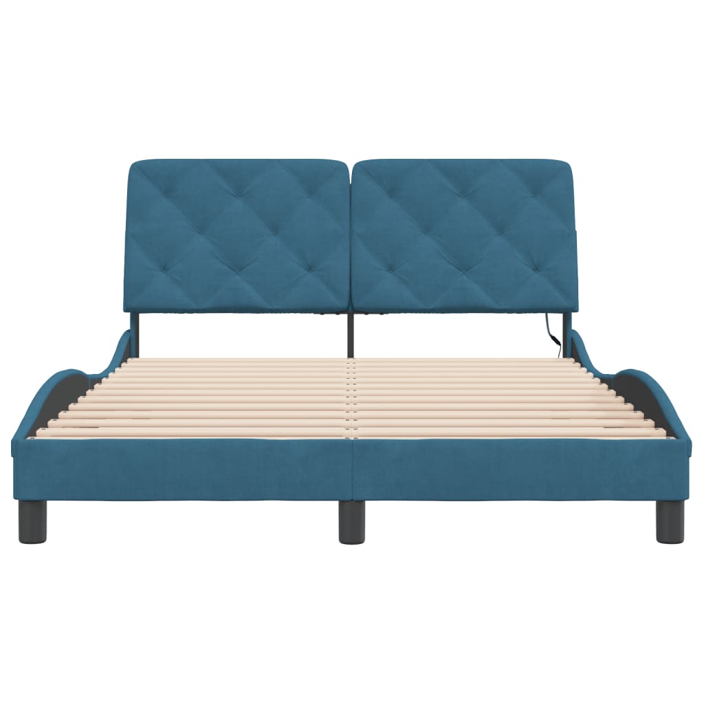 Bed Frame with LED without Mattress Blue 140x190 cm Velvet