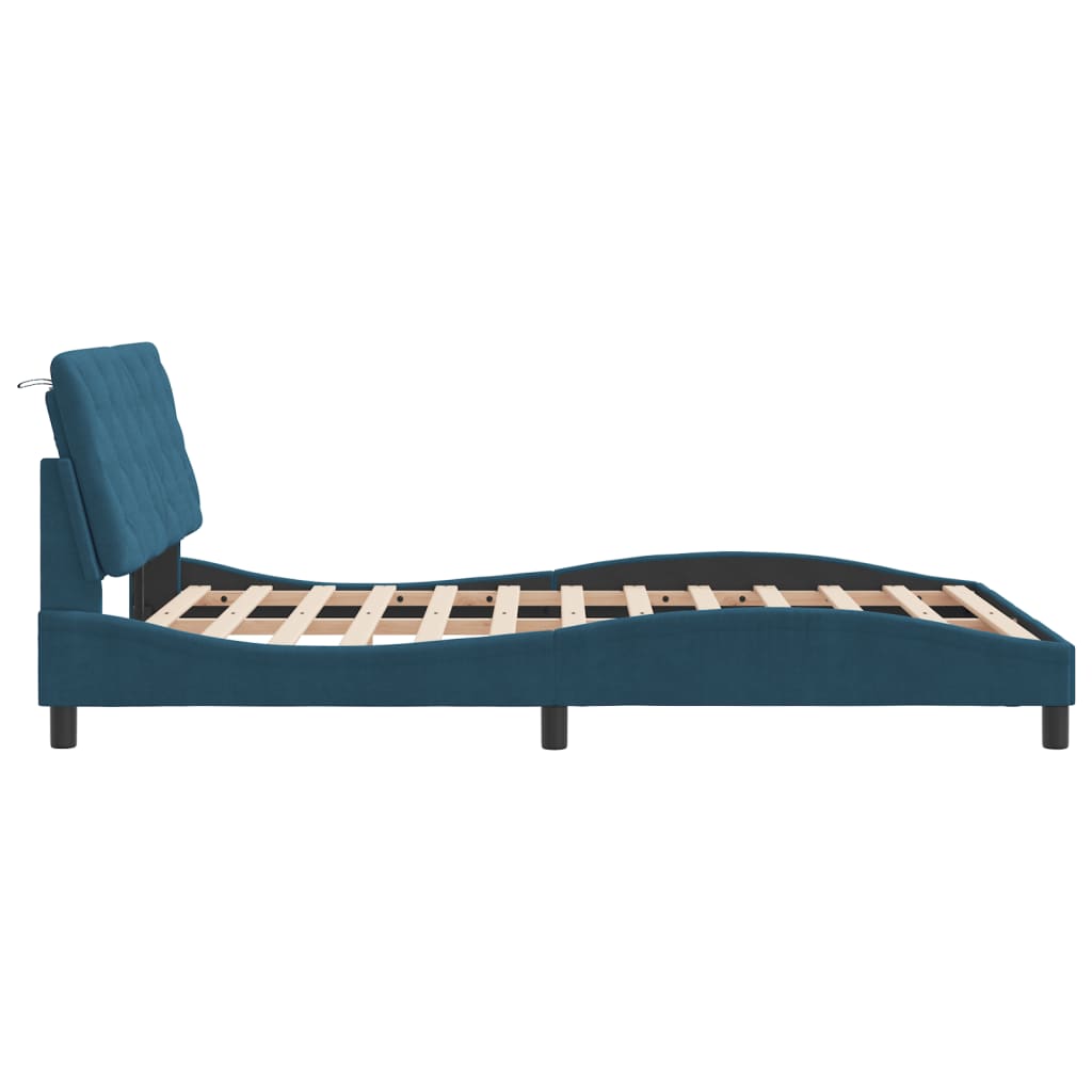 Bed Frame with LED without Mattress Blue 140x190 cm Velvet