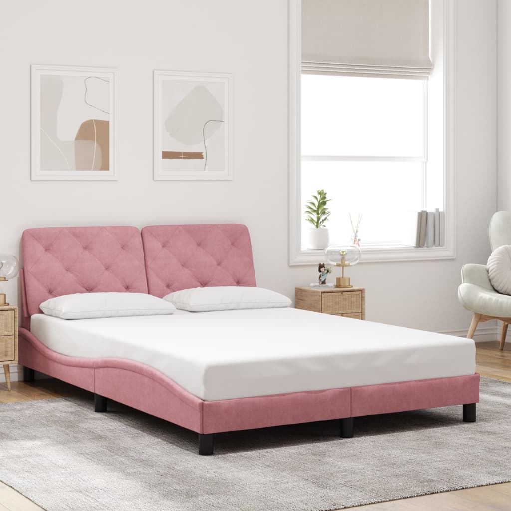 Bed Frame with LED without Mattress Pink 140x190 cm Velvet