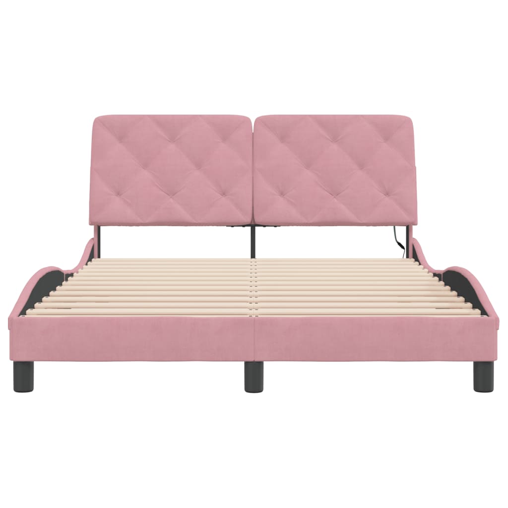 Bed Frame with LED without Mattress Pink 140x190 cm Velvet