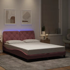 Bed Frame with LED without Mattress Pink 140x190 cm Velvet