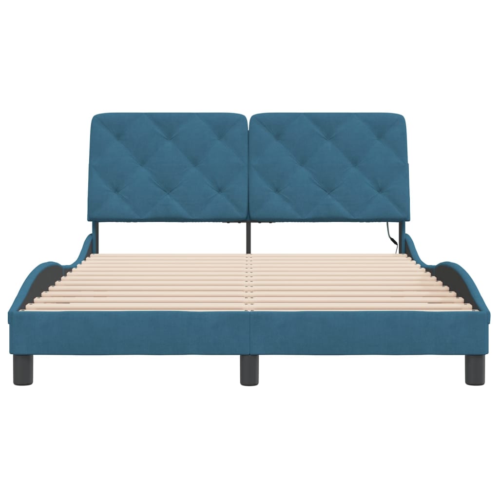 Bed Frame with LED without Mattress Blue 140x200 cm Velvet