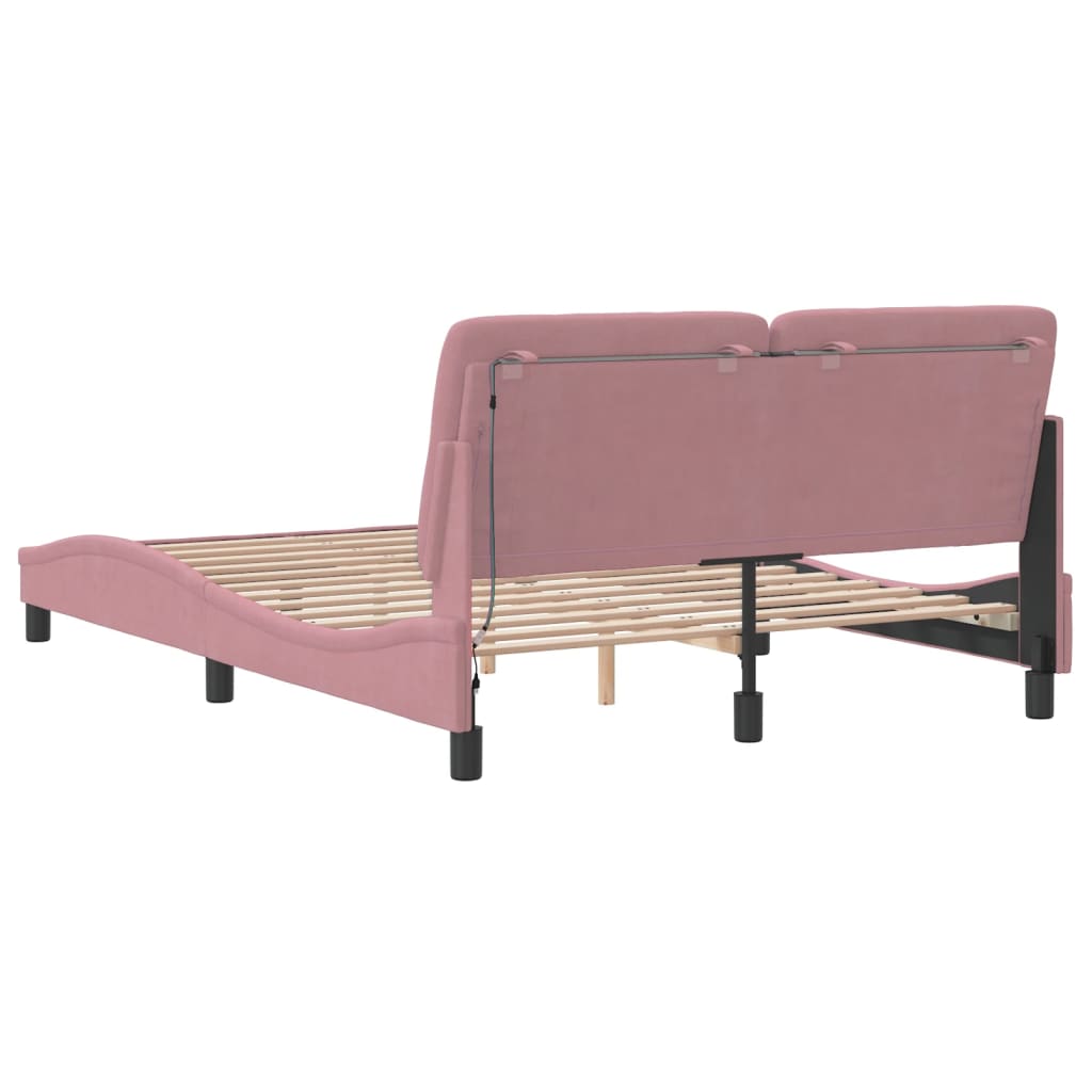 Bed Frame with LED without Mattress Pink 140x200 cm Velvet