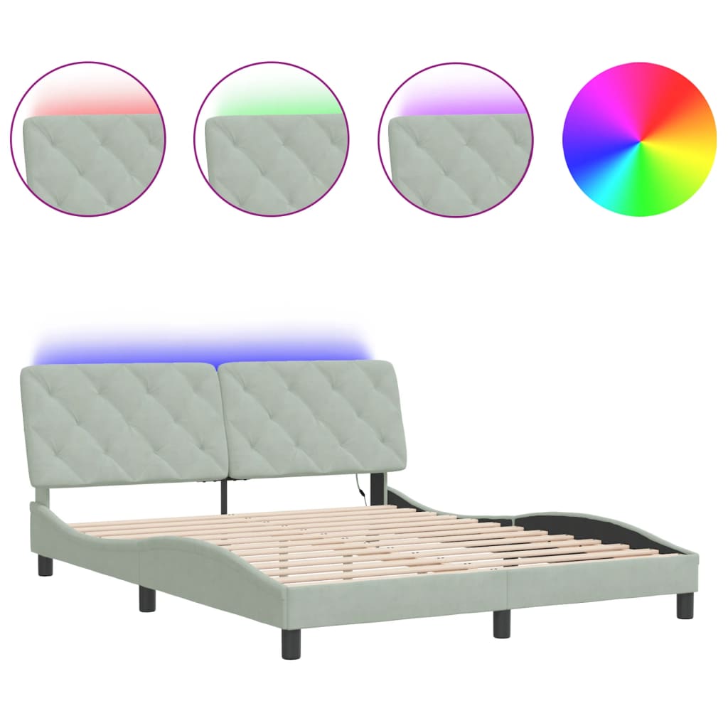 Bed Frame with LED without Mattress Light Grey 160x200 cm Velvet