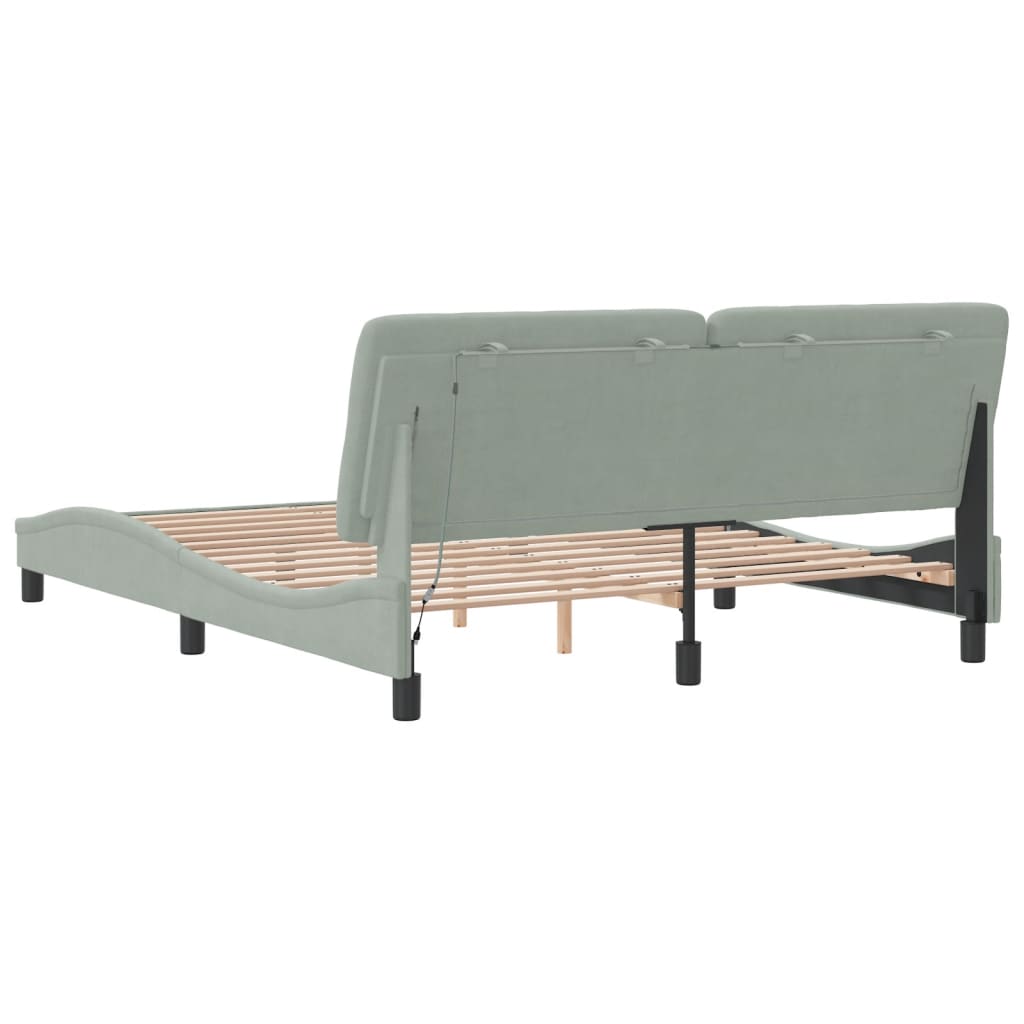 Bed Frame with LED without Mattress Light Grey 160x200 cm Velvet