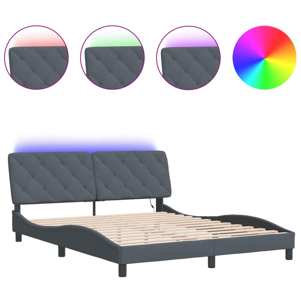 Bed Frame with LED without Mattress Dark Grey 160x200 cm Velvet