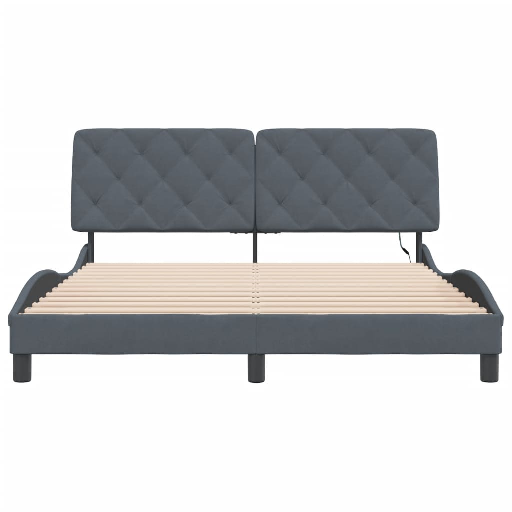 Bed Frame with LED without Mattress Dark Grey 160x200 cm Velvet