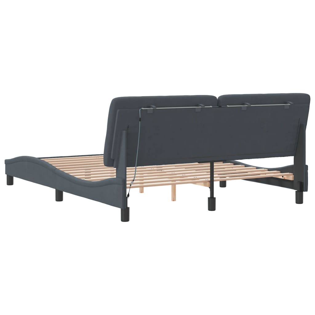 Bed Frame with LED without Mattress Dark Grey 160x200 cm Velvet