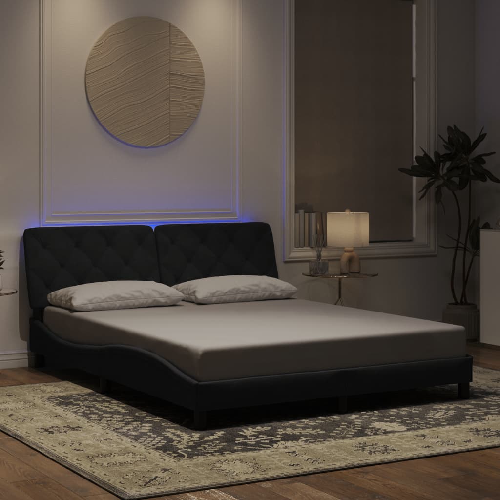 Bed Frame with LED without Mattress Black 160x200 cm Velvet