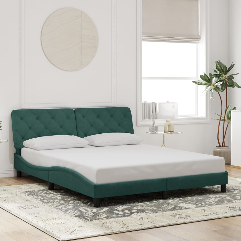Bed Frame with LED without Mattress Dark Green 160x200 cm Velvet