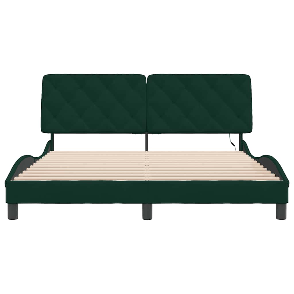 Bed Frame with LED without Mattress Dark Green 160x200 cm Velvet