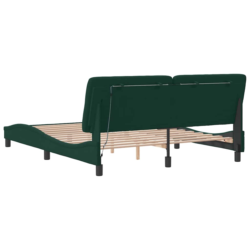 Bed Frame with LED without Mattress Dark Green 160x200 cm Velvet
