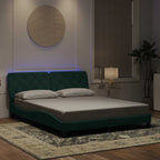 Bed Frame with LED without Mattress Dark Green 160x200 cm Velvet