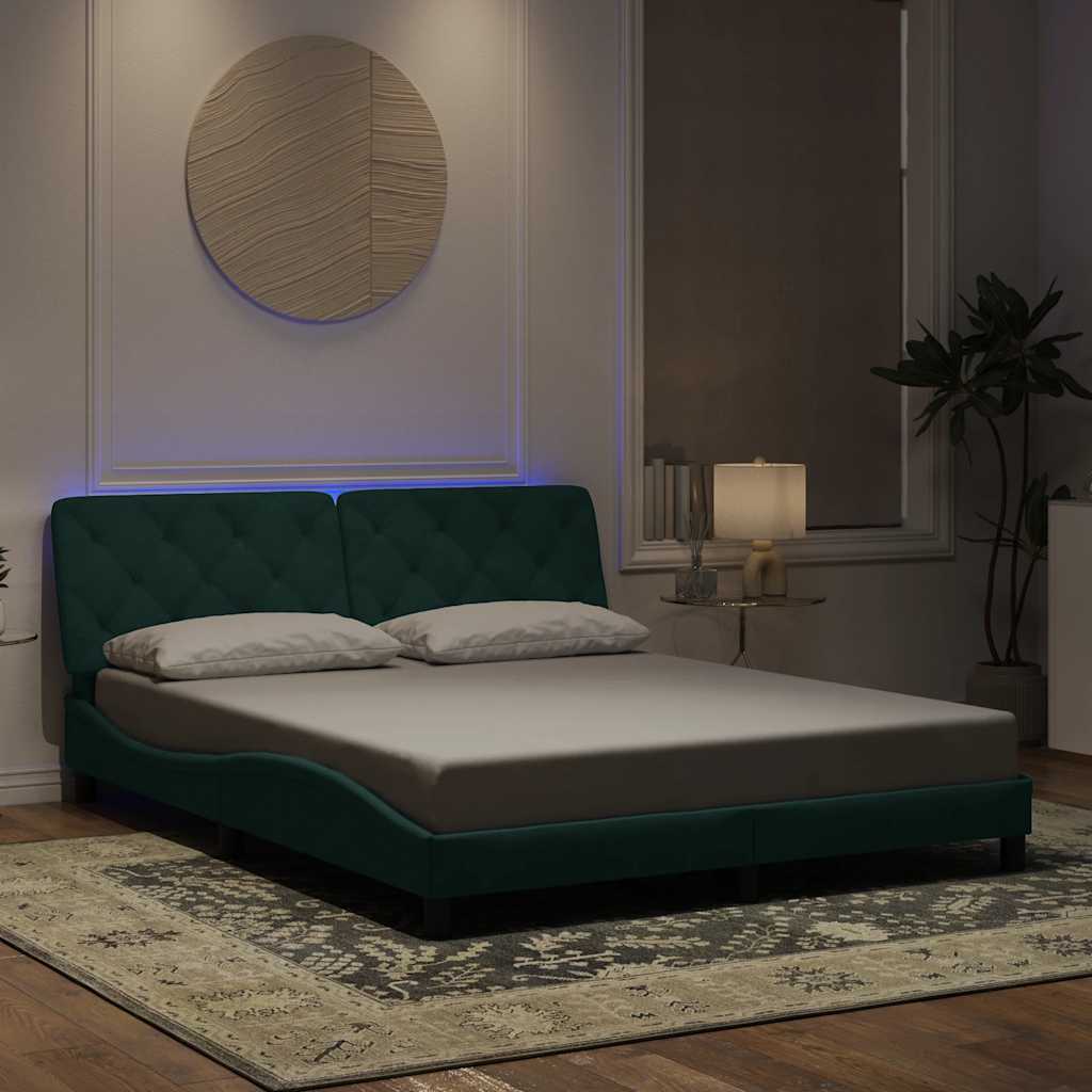 Bed Frame with LED without Mattress Dark Green 160x200 cm Velvet
