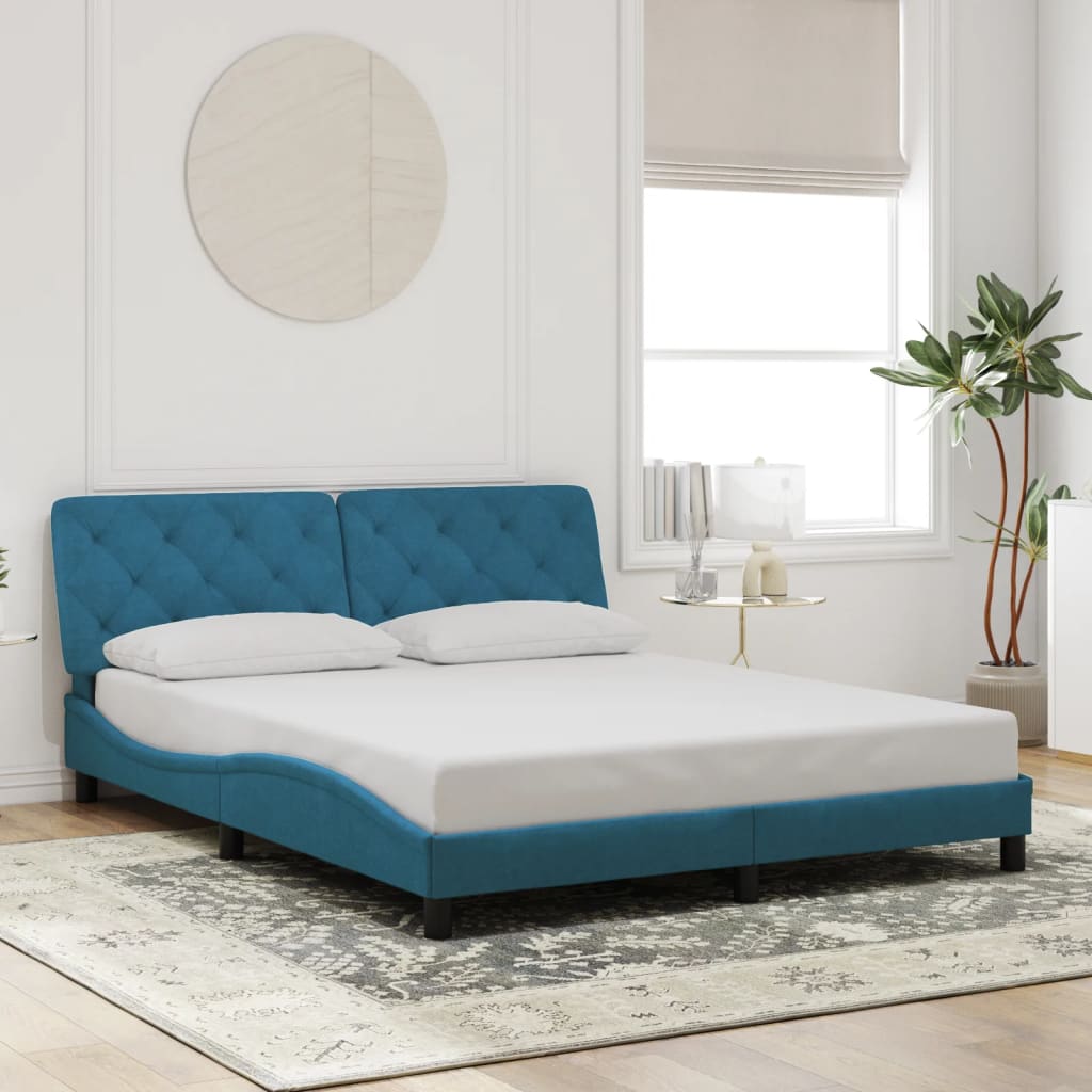 Bed Frame with LED without Mattress Blue 160x200 cm Velvet