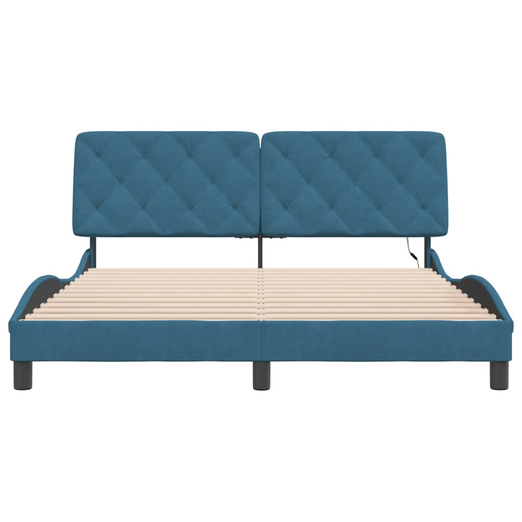 Bed Frame with LED without Mattress Blue 160x200 cm Velvet
