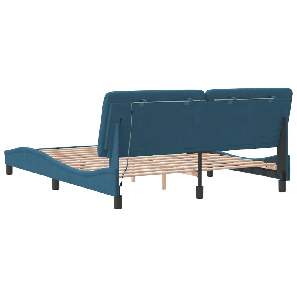 Bed Frame with LED without Mattress Blue 160x200 cm Velvet