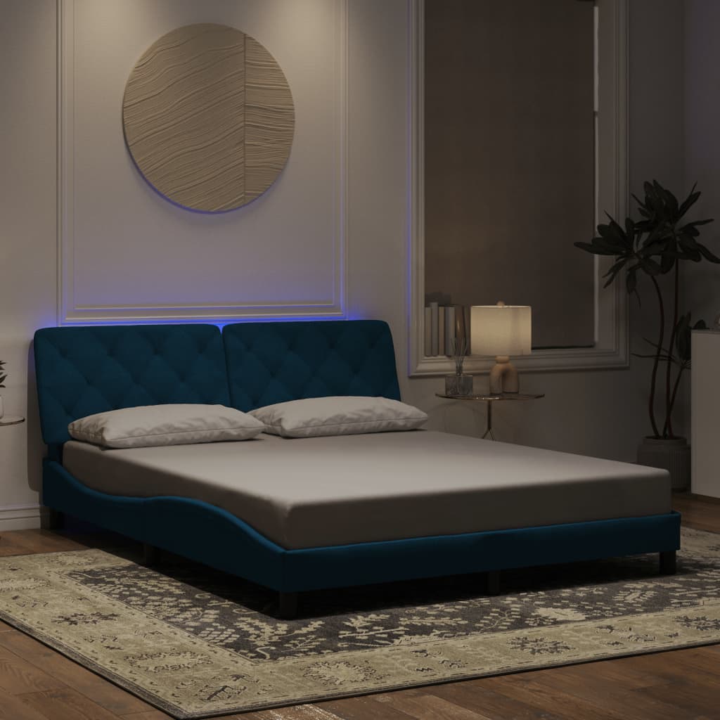 Bed Frame with LED without Mattress Blue 160x200 cm Velvet