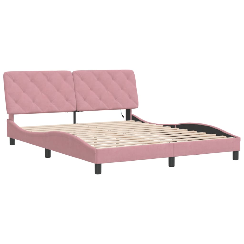 Bed Frame with LED without Mattress Pink 160x200 cm Velvet