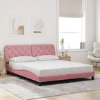 Bed Frame with LED without Mattress Pink 160x200 cm Velvet