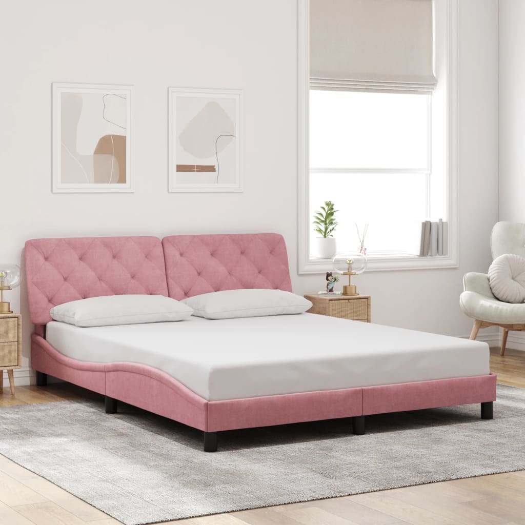 Bed Frame with LED without Mattress Pink 160x200 cm Velvet