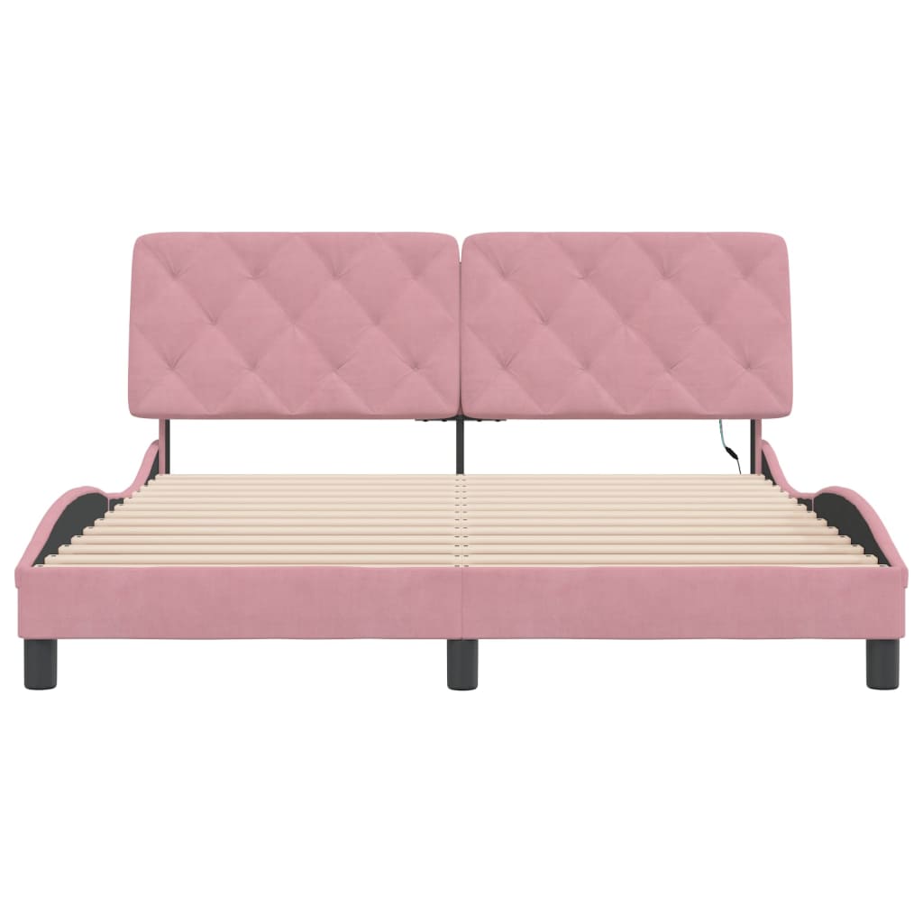 Bed Frame with LED without Mattress Pink 160x200 cm Velvet