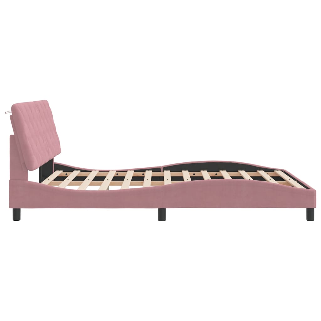 Bed Frame with LED without Mattress Pink 160x200 cm Velvet