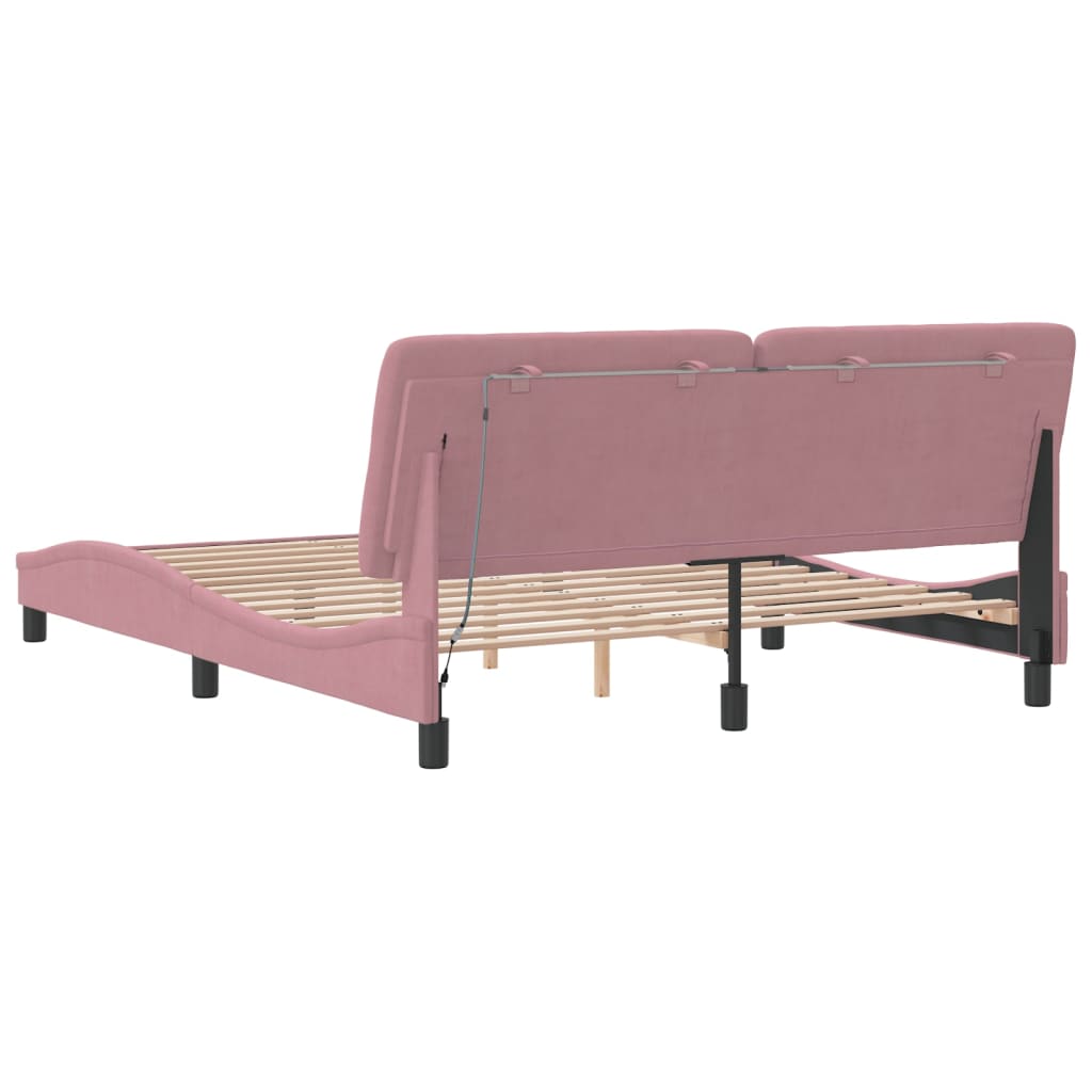 Bed Frame with LED without Mattress Pink 160x200 cm Velvet