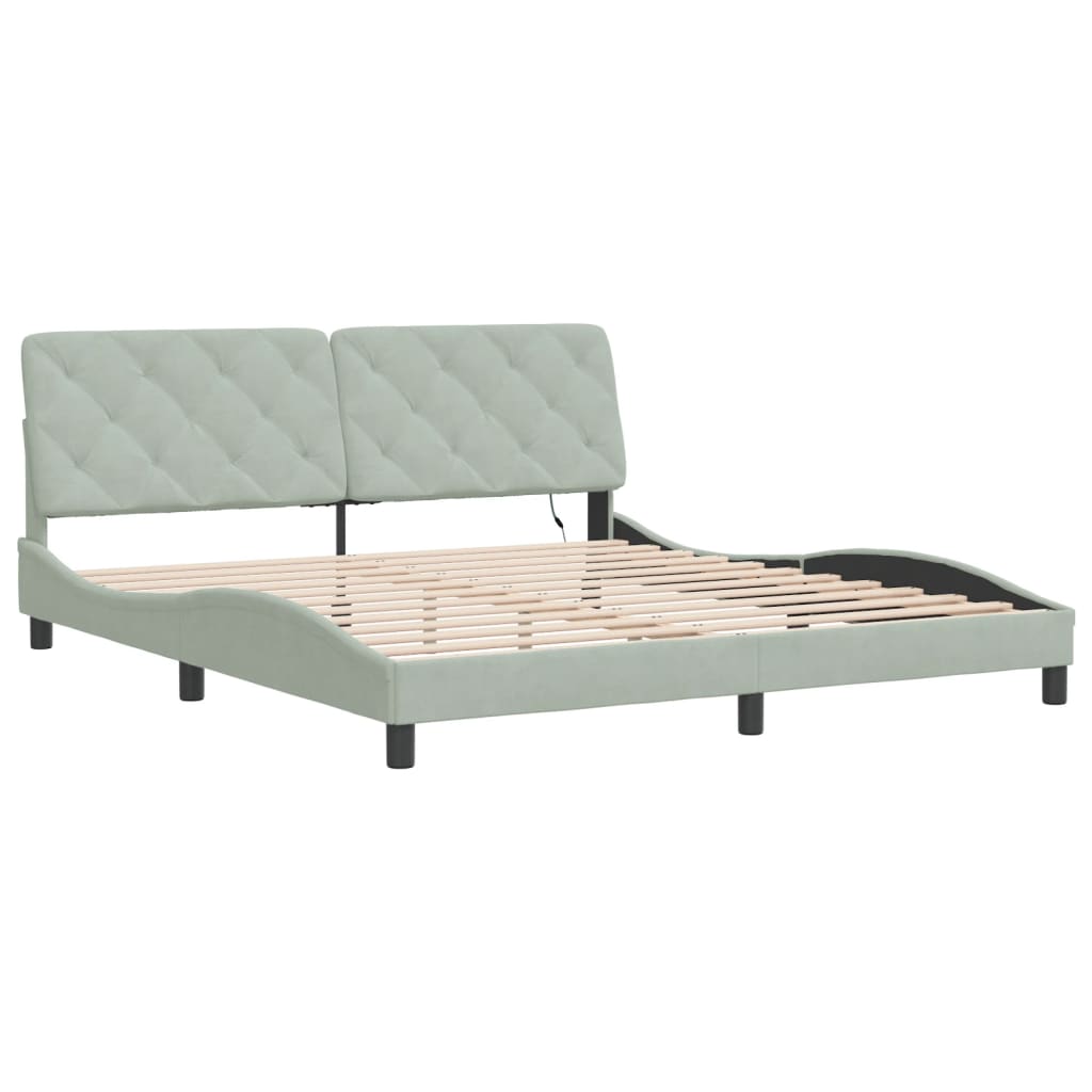 Bed Frame with LED without Mattress Light Grey 180x200 cm Velvet