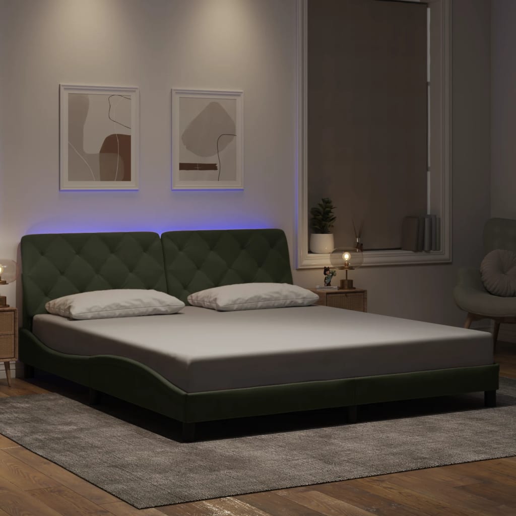 Bed Frame with LED without Mattress Light Grey 180x200 cm Velvet