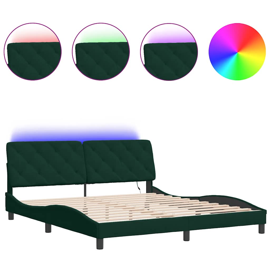 Bed Frame with LED without Mattress Dark Green 180x200 cm Velvet