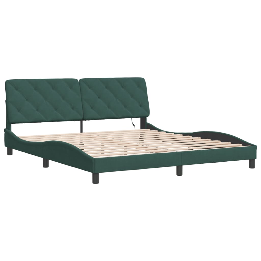 Bed Frame with LED without Mattress Dark Green 180x200 cm Velvet