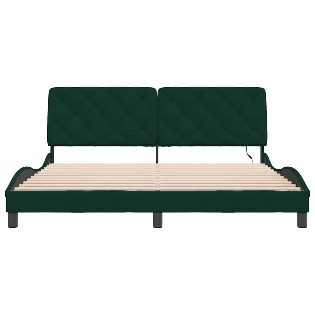Bed Frame with LED without Mattress Dark Green 180x200 cm Velvet
