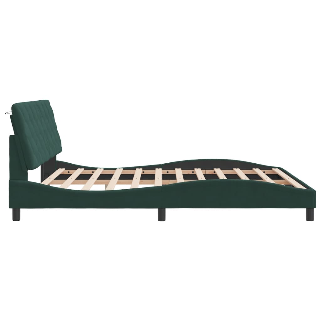 Bed Frame with LED without Mattress Dark Green 180x200 cm Velvet