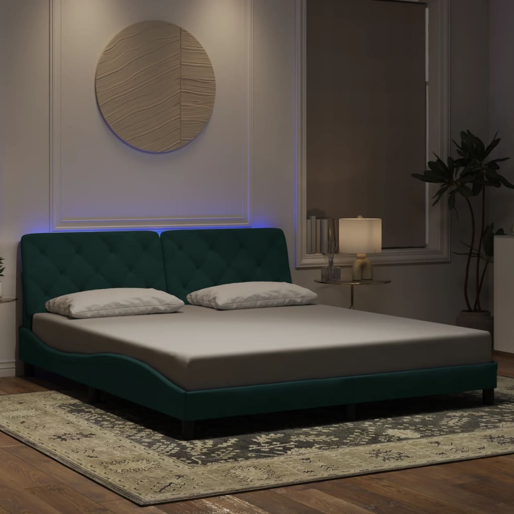 Bed Frame with LED without Mattress Dark Green 180x200 cm Velvet