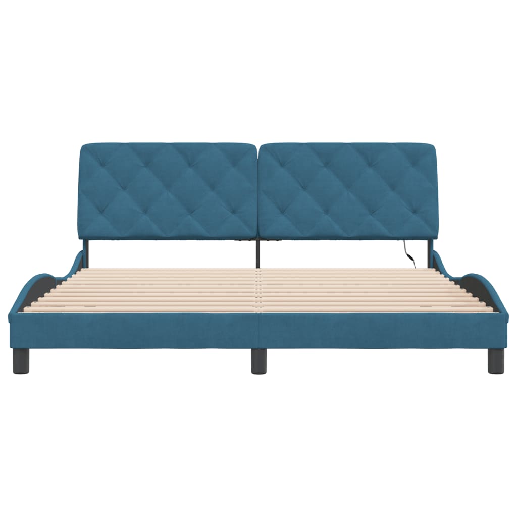 Bed Frame with LED without Mattress Blue 180x200 cm Velvet