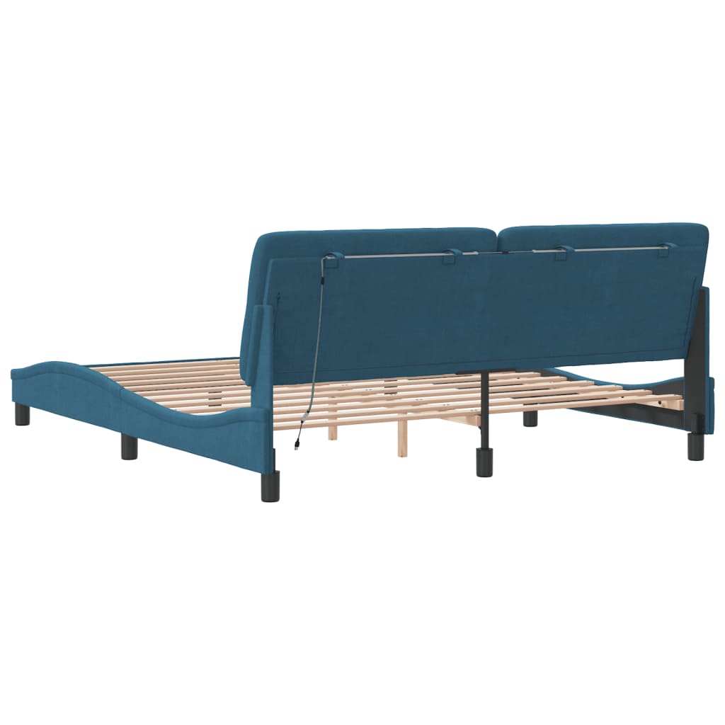 Bed Frame with LED without Mattress Blue 180x200 cm Velvet