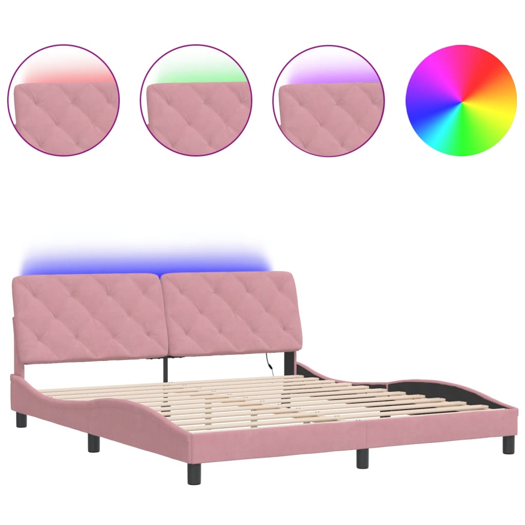 Bed Frame with LED without Mattress Pink 180x200 cm Velvet