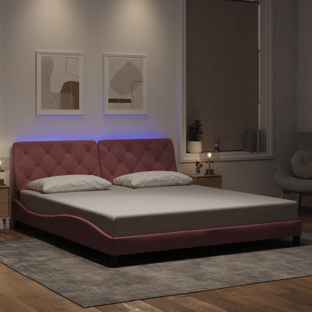 Bed Frame with LED without Mattress Pink 180x200 cm Velvet