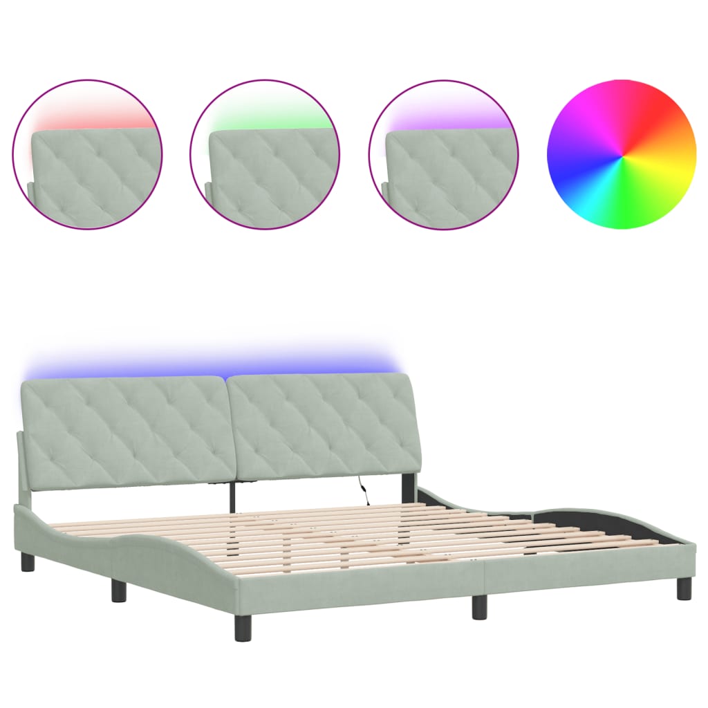 Bed Frame with LED without Mattress Light Grey 200x200 cm Velvet