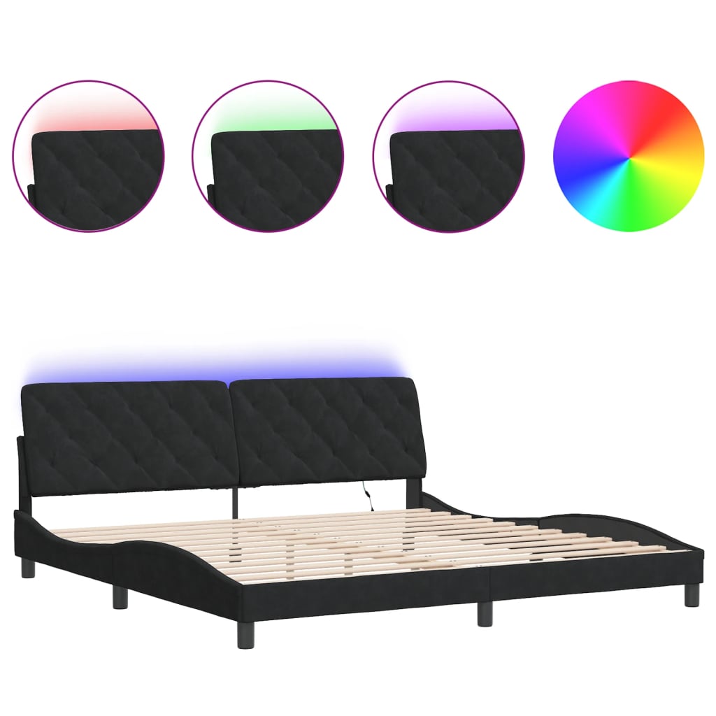Bed Frame with LED without Mattress Black 200x200 cm Velvet