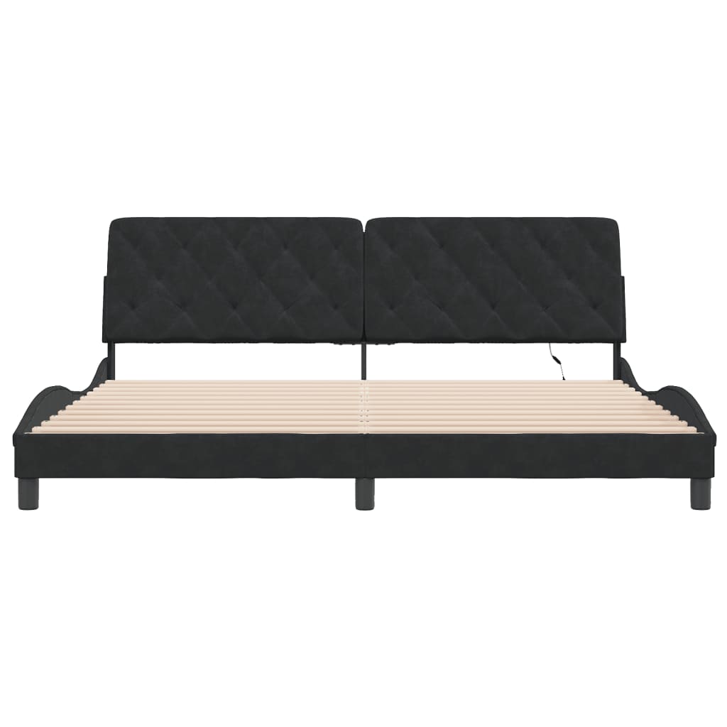 Bed Frame with LED without Mattress Black 200x200 cm Velvet