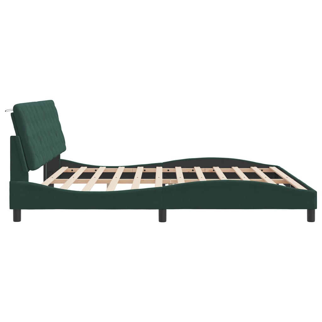 Bed Frame with LED without Mattress Dark Green 200x200 cm Velvet