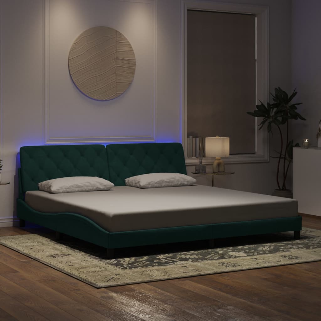 Bed Frame with LED without Mattress Dark Green 200x200 cm Velvet