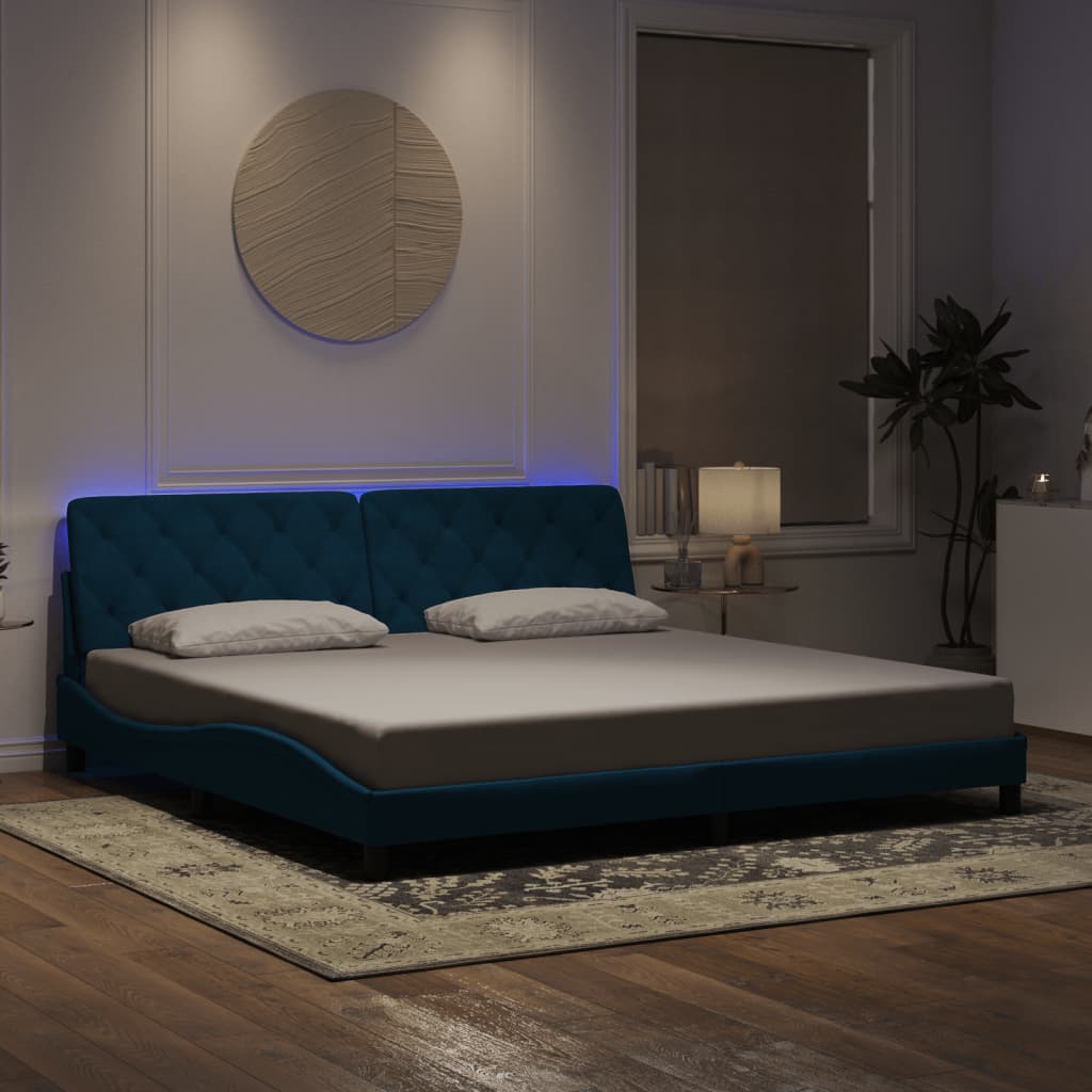 Bed Frame with LED without Mattress Blue 200x200 cm Velvet
