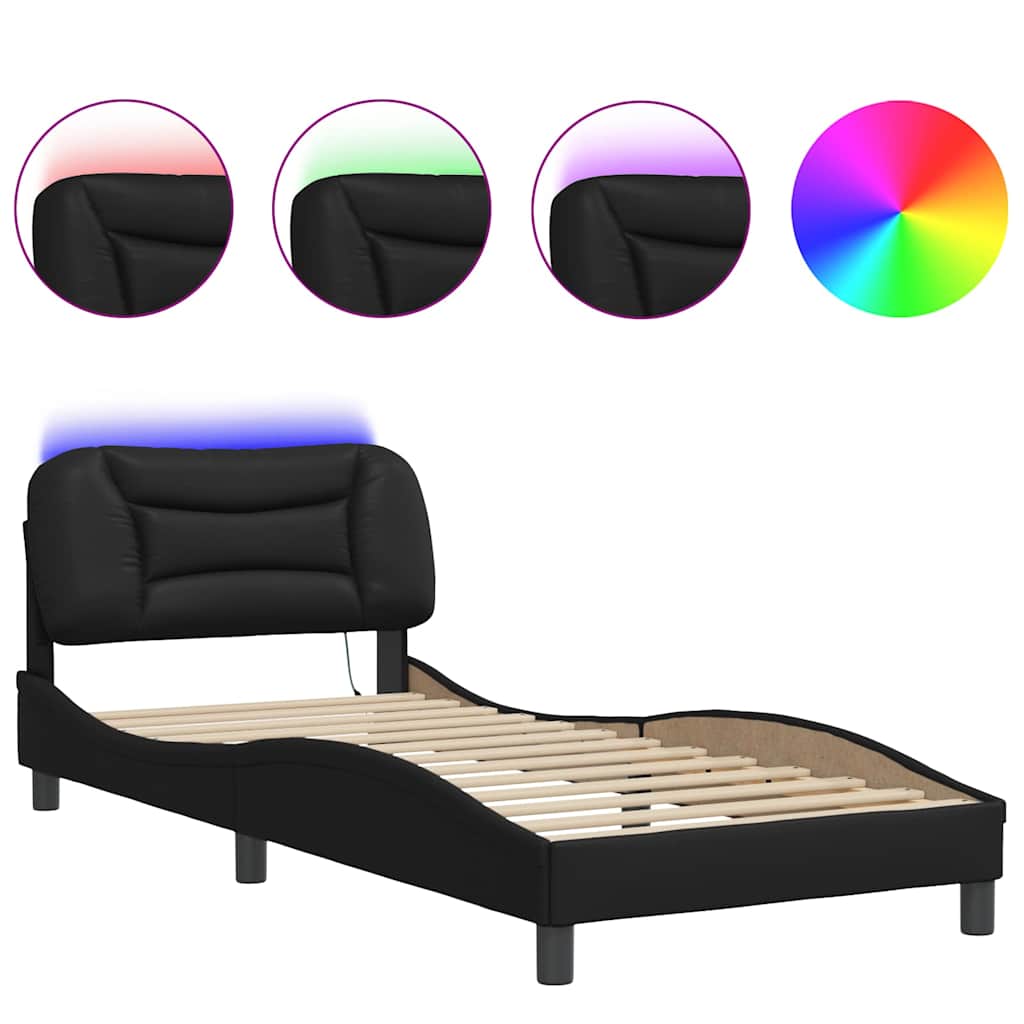 Bed Frame with LED without Mattress "Hvar" Black 80x200 cm