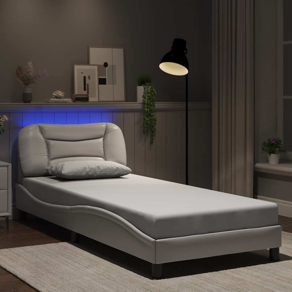 Bed Frame with LED without Mattress "Hvar" White 80x200 cm